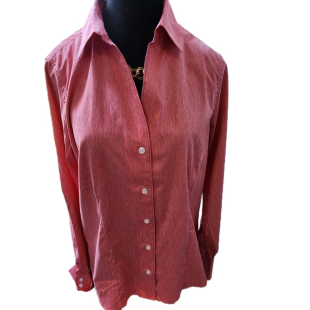 P266. Opzioni Pink Heather Button Front Collared Blouse w/ French Cuffs  NWOT |L